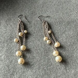 Chic Silver and Cream Pearl Dangle Earrings